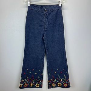 ⭐️Vintage 70’s high rise flared embroidered jeans handmade? No size tag